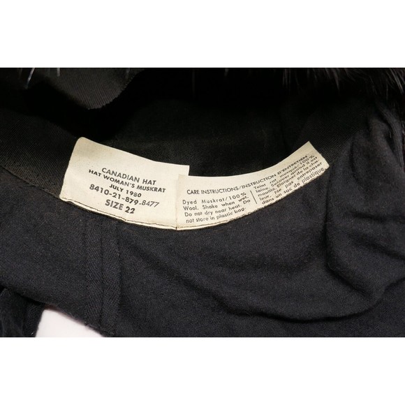 Canadian Hat Mfg Co 1980's Black Muskrat Fur Hat with Wool Scarf Ties - Picture 6 of 9